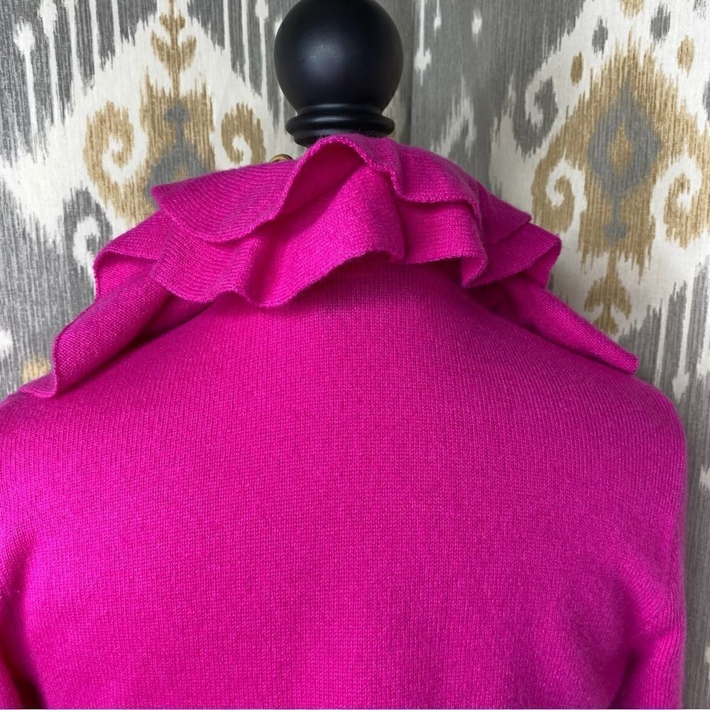 Ralph Lauren Blue Label Fuchsia Italian Cashmere Ruffle Front Cardigan Sweater - Picture 8 of 16